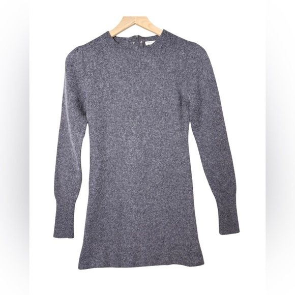 Sandro Paris Ancolie Gray Wool Blend Sweater Dress Dark Academia Mini size 36 - Picture 1 of 12